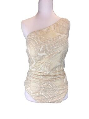 Lauren Ralph Lauren One Shoulder Swimsuit 18W Gold Paisley Shaping NWT